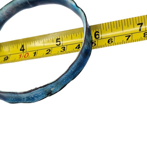 Handmade Enamel Copper Bangle Bracelet Boho Organic Blue Unique Artisan Jewelry - Picture 14 of 14